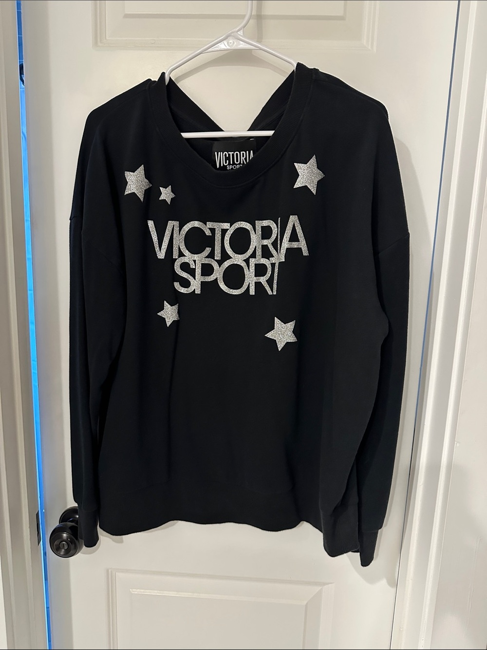 Victoria Sport Black Crewneck Sweater with Glitter Logo